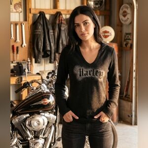 Harley Davidson Women's Sz M Black Hoodie Slim Fit LIKE NEW Y2K 2008 100% Cotton